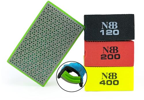 NBB Diamant-Handschleifpad zum Schleifen oder Polieren Diamant-Schleifblock Schleifschwamm mit flexiblem Schaumstoffrücken zum Schleifen von Stein Keramik Fliesen Glas Holz Metall (4, 60/120/200/400#)