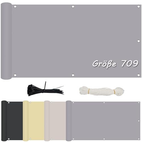 Ziligengsheng Balkon Sichtschutz Ohne Bohren, Blickdichte Balkonverkleidung Balkonabdeckung Wetterfest UV-Schutz 100% Schutz der Privatsphäre für Balkon Garten Hellgrau 70x450cm
