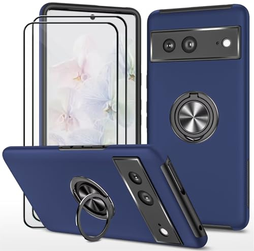 Dechyi hülle für Google Pixel 7 (6.3) und 2 Stück gehärtetem Glas Displayschutzfolie Handyhülle mit Ringhalterung stoßfest, Kratzfest strapazierfähig Schutzhülle Blau
