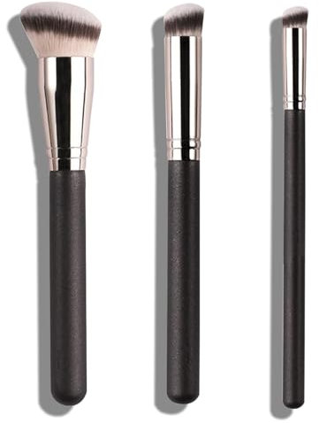 BPTRKOM Lot de 3 pinceaux de maquillage professionnels pour le contourage – Pinceau correcteur avec fibres synthétiques douces pour le visage, pour fonds de teint crémeux, en poudre ou liquides