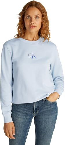 Calvin Klein Damen Sweatshirt Gradient Monologo Crewneck Regular Fit, Blau (Niagara Mist), XS