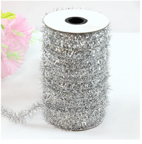 Wisafory Lange Glitzer Pfeifenreiniger Lametta Pfeiffenputzerdraht Biegeplüsch Basteldraht Bunt Chenilledraht Breit 2mm Pfeifenputzer Lose Chenille Stiel für DIY Basteln Projekte Silber 10 Yard