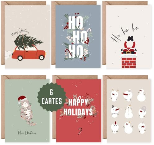 6 Weihnachtskarten | Grußkarten Weihnachten | Set 6 Klappkarten Frohe Weihnachten inklusive 6 Naturkuverts | Karten Merry Christmas DIN A6 (Xmas)
