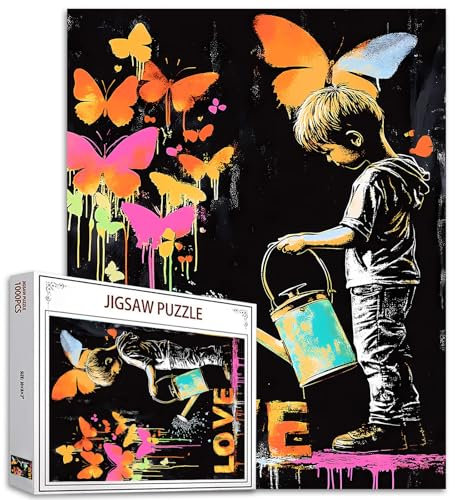Tucocoo Banksy Graffiti Love Jigsaw Puzzle 1000 Stück Puzzles für Erwachsene, Schmetterling abstrakte Kunst Puzzles für herausfordernde Familie Aktivität Spiele DIY Puzzle für Home Decor Geschenke