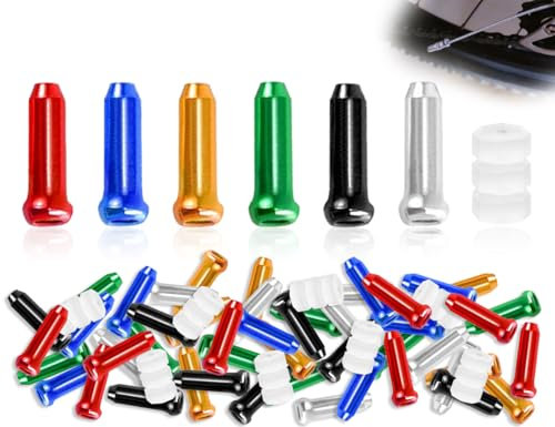 AOYEGIC 48 Stück Fahrrad Endkappen,Bremszug Endhülsen,Bremskabel Kappen mit 8 Stück Schaltzug O-Ring,Fahrrad Zubehör,für Rennrad Mountainbike Bremsseil Schaltseil(Bunt)