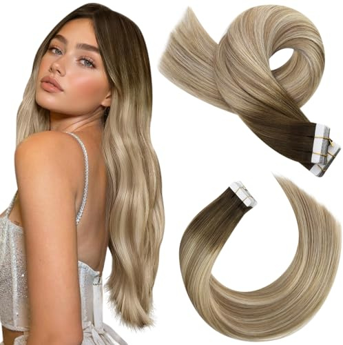 Moresoo Tape in Hair Extensions Ombre Brown Remy Straight Hair 24 Inch 50g | 20 Pieces/Pack, Skin Weft, For Women, Adds Volume to Fine Hair, Adds Length Instantly, Natural Looking, For Wendding