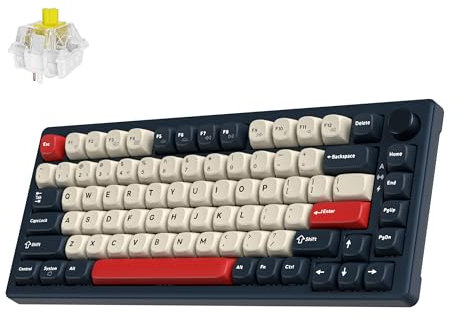 JamesDonkey J2 Wireless Mechanical Gaming Keyboard with Custom Knob, Hot Swappable Tri-Mode BT5.1/USB-C/2.4GHz RGB Backlit Super Banana Switch, PTB Keycap, Dark Blue