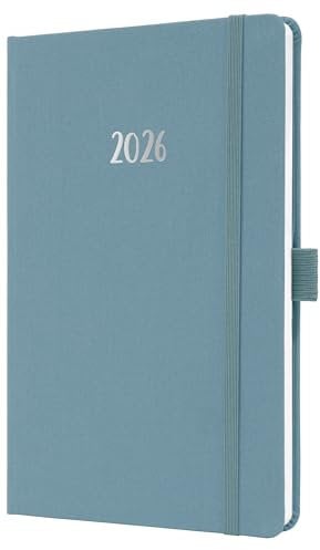 SIGEL J6401 Wochenkalender 2026 A5 blau, Hardcover mit Textileinband, Gummiband, Stiftschlaufe, Einstecktasche, 174 Seiten, vegan, Buchkalender, Terminplaner Taschenkalender Jolie