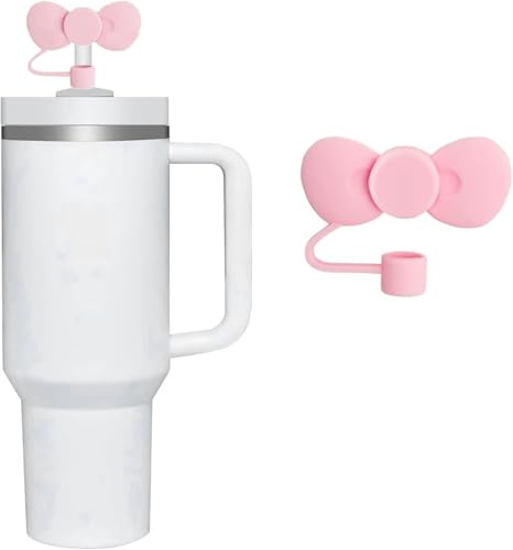 Pink Silicone Bow Straw Cover for Stanley 40&30 Oz Cup, Straw Topper for Tumblers, Reusable Straws Tip Lids 10mm