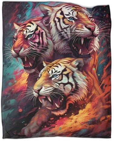 DLBHSG Soft Fluffy Velvet TV Blanket ,Street Graffiti Colorful Tiger Digitally Printed ,for Bed Couch Sofa ,All Season Blanket for Kids。size:180x200cm