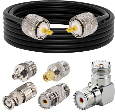 YILIANDUO CB Funk Kabel UHF Stecker PL-259 auf UHF Stecker 5M für CB | RG58 Koaxialkabel + 5 Typ UHF PL259 Stecker RF Adapter Set für Walkie Talkie CB Radio SWR Meter Antennenanalysator