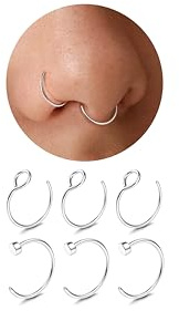 Diamday 6Stück Nasenpiercing Fake Nasenring Chirurgenstahl 22G/20G/18G | Nasenring Gold Silber Chirurgenstahl Septum Hoop Piercing Set Lippenpiercing Helix Knorpel Tragus Piercing Ohr 6/8MM