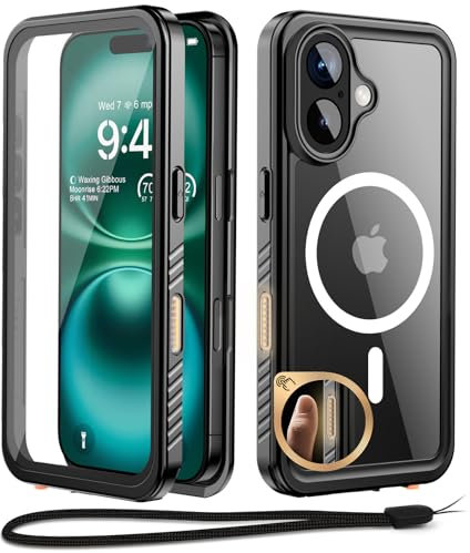 Beeasy for iPhone 16 Plus Case IP68 Waterproof, Compatible with MagSafe, 360 Full Body Heavy Duty Cover with Built-in Screen Protector, Shockproof, Dustproof, Magnetic Protective Phone Case,Black