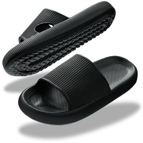 Donpapa Claquettes Femme Homme Chaussons Antidérapantes Pantoufles Douche Sandales Piscine Plage Maison Confortable Soft Intérieur Extérieur Noir 260