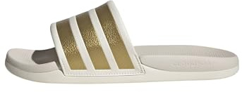 adidas Women's Adilette Comfort 2.0, Off White/Gold Metallic/Chalk White, 8