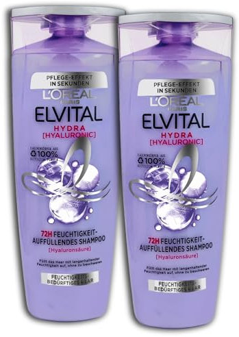 2 er Pack L’Oréal Paris Elvital XL Hydra Hyaluronic 72H Feuchtigkeits-Auffüllendes Shampoo 2 x 400 ml