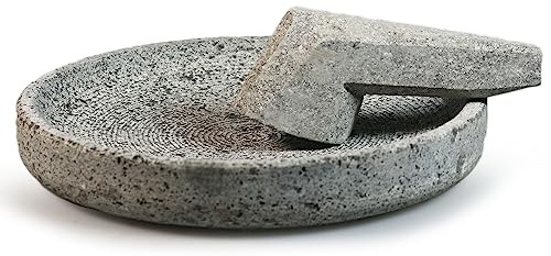 Tokoindah Cobek - Mortero de piedra natural volcánica – Herramienta de cocina tradicional indonesia para picar y moler, resistente y duradera, versátil como cuenco para servir, diámetro de 25 cm