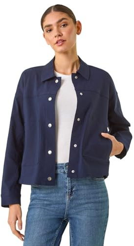 Roman Originals Patch Pocket Jacket for Women UK - Ladies Everyday Holiday Spring Summer Collar & Revere Comfy Soft Evening Vacation Work Party - Navy - Size 20