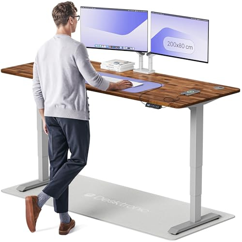 Desktronic HomePro Solid Wood Standing Desk – 200 X 80 Cm Height Adjustable Desk With Dual Motor, Touchscreen Controller, Usb/usb-c Ports, And 3 Memory Presets – Modern Office Desk For Home Or Work