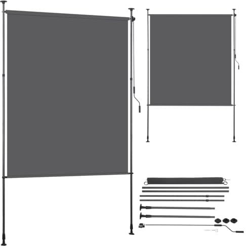 Eikuavons Senkrechtmarkise Vertikalmarkise 200x270cm | Balkon Markise ohne Bohren mit PU-Beschichtung | Sonnenschutz & Sichtschutz Wetterfest | Profi-Klemmmarkise (Anthrazit)