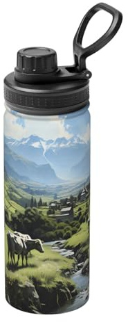 Alpine Farm Cows Stainless Steel Sports Bottle Portable Large Capacity Suitable for Outdoors Fitness Commuting