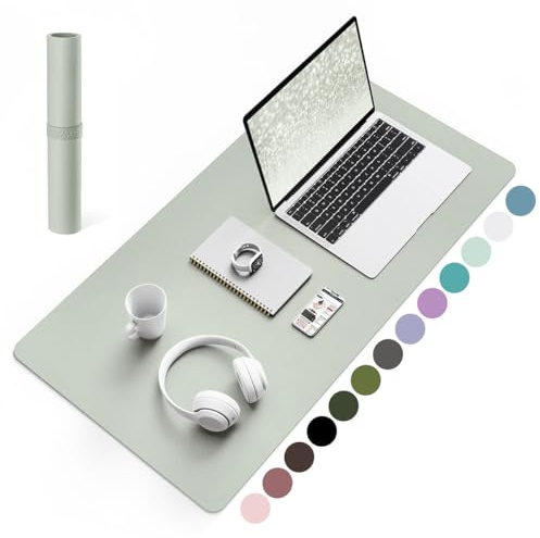 YSAGi Schreibtischunterlage, Premium Leder Mauspad, Graugrün, 80x40cm | Rutschfeste Schreibtisch Unterlage, Tischunterlage, Multifunktionales Mousepad Schreibtisch Organizer für Büro & Homeoffice