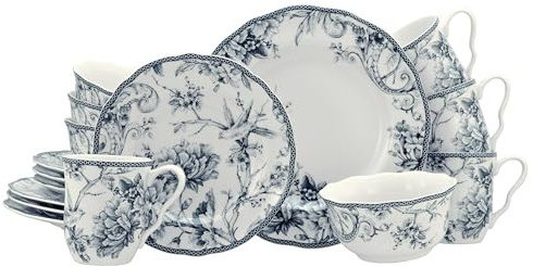 CreaTable, 24776 Série Adelaide Blue Service de table 16 pièces en porcelaine pour 4 personnes, passe au lave-vaisselle et au micro-ondes, production de qualité