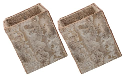 Mipcase Lot de 2 Pots de Fleurs en Écorce de Bouleau Rectangulaires Jardinières Légères en Bois Naturel pour Décoration Intérieure Pots Originaux pour Plantes D’Intérieur et Cactus
