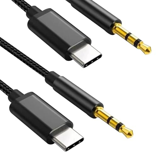 JASOLYI USB C to AUX Cable, 2pcs USB C to 3.5mm Audio Jack Cable Audio Adapter Cord for Car Stereo,Headphone,Speakers, Type-C to AuxLead Sound Wire Compatible with Most Phone