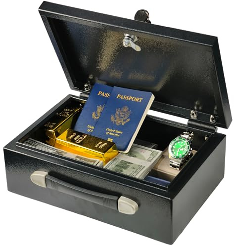 KABISAFE Coffre Fort Portable Résistant au Feu 9L – Caisse avec Poignée de Transport, Coffre Sécurisé pour Documents A4, Argent, Bijoux et Objets de Valeur (33 x 22 x 12,3 cm, Noir)