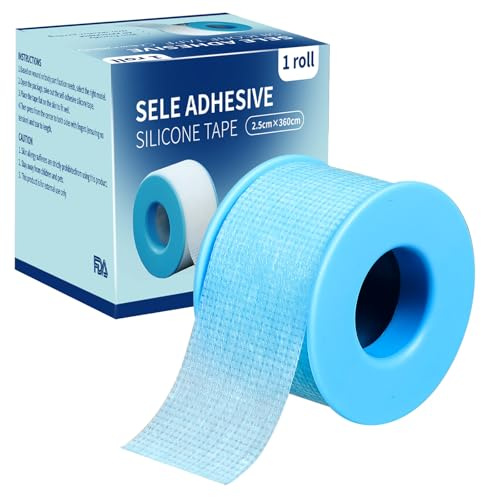 Medizinisches Silikonklebeband 1 Rolle Wiederverwendbar Wasserfest Blau Chirurgisches Klebeband für Wundversorgung Fixiert Verbände und Gaze 1in x 3.9 yd