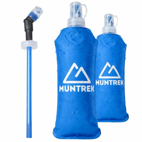MUNTREK Soft Flask 500ml Pack de 2 con Pajita Extensible, Botellas Flexibles para Trail Running, TPU Sin BPA (Azul)