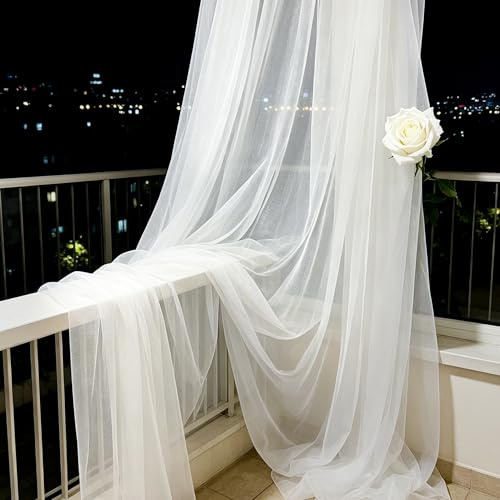 12m x 1.6m Weiß Organza Stoff, Organza Tischläufer zum Dekorieren, Weißer Tüllstoff, Soft Tüllstoff Tüll Stoffe, für DIY, Bühnendekoration, Vorhang, Nähen, Geschenke Deko (1200, Zentimeter)