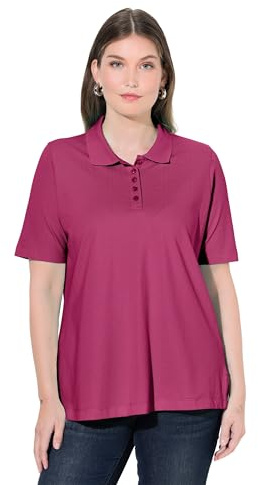 Ulla Popken Damen große Größen Übergrößen Plus Size Poloshirt, längere Knopfleiste, Polokragen, Halbarm magnolienrot 58+ 846106820-58+