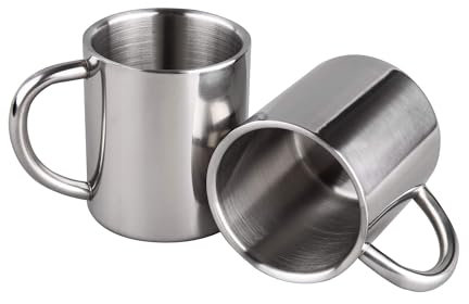 IMEEA Tea Cup Stainless Steel Double Wall Mugs 220ml for Drinking Tea Coffee Hot Soup Set of 2