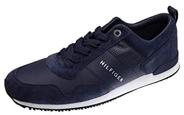 Tommy Hilfiger Herren Runner Sneaker Iconic Leather Suede Mix Runner Sportschuhe, Blau (Midnight), 41