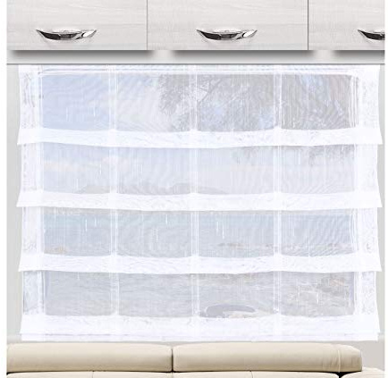 SeGaTeX home fashion Raffrollo Raffstore „Svea“ weiß 70 cm hoch | 4 Feste Falten | Fertiggardine für Caravan Wohnwagen | incl. PVC Flachprofil