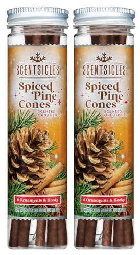 Scentsicles Gewürzte Tannenzapfen mit Duft, Weihnachtsschmuck, 2 Stück | Insgesamt 12 Stäbe und Haken