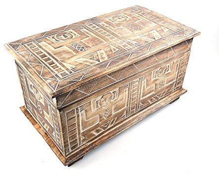 Artisanal Coffre de Rangement en Bois Style Ethnique Africain