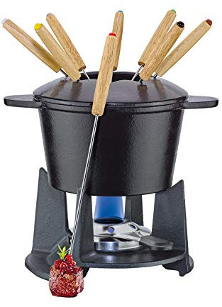 Gusseisen Fondue-Set GRENOBLE schwarz, Ø 15,5 cm mit 8 Fonduegabeln