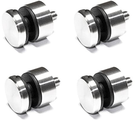 PRIOstahl Lot de 4 supports en verre avec vis M8 + inserts en caoutchouc pour verre de 6 mm à 12,76 mm - Raccord plat pour vitres en plexiglas - Balustrade en acier inoxydable V2A