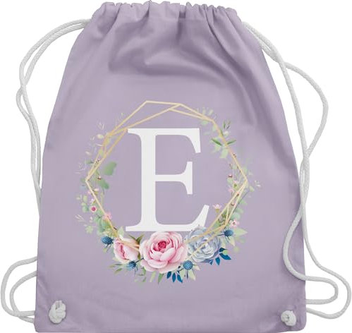 Turnbeutel Rucksack - Geschenk Initialen - Tasche - Blumenkranz mit Buchstabe E - Unisize - Pastell Lila - gym bag stoff baumwoll kordel turnen stoffbeutel kordelzug baumwolle beutel turn sport