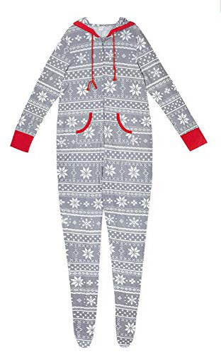 Pyjamas Assortis Festival de Noël Pyjamas à Pieds avec Capuche Jumpsuit Onesie Elf Pyjamas pour Hommes Femmes Enfant