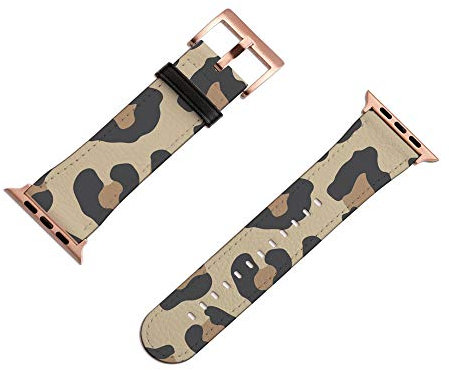 Strapzz Leopard Print Apple Watch Strap, Vegan Faux Leather available for all Apple Watches including Series 1, 2, 3, 4, 5, 6 and SE (38mm / 40mm, Rose Gold)