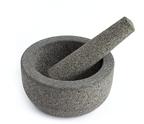 Chef Tacos Mortier et Pilon en Granit, Capacité de 2 Tasses - Mortier Pilon Cuisine, Bol pour Guacamole, Pesto, Salsa - Pilon Mortier Parfait pour Broyage des Epices et pour les Sauces (Gris)