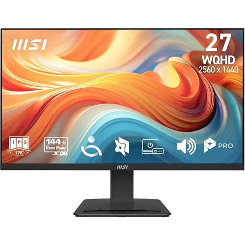 MSI PRO MP273Q E14 Monitor 27 WQHD 2560×1440, Pannello IPS, 144 Hz, 1 ms, Adaptive-Sync, Tecnologia Eye Care, Altoparlanti Integrati, HDMI 2.0b, DisplayPort 1.2a, Design Senza Cornice, Montaggio Vesa
