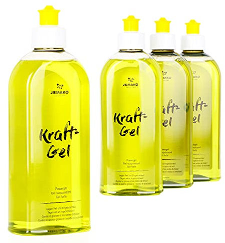 Jemako Geschirrspülmittel Kraftgel Handspülmittel 4er Pack, Extrastark und Ergiebig 4x 400 ml inkl. Profi-Edelstahlspirale und Reinigungstuch