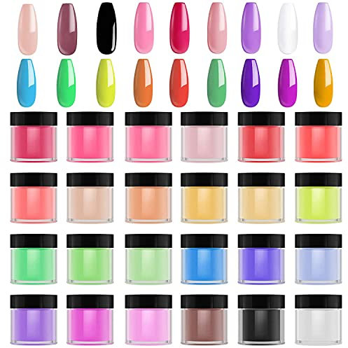 TEEROVA 24 Colors Acrylic Powders Set, Professional Popular Colored Acrylic Nail Powder for Nail Art 3D DIY Tips Decoration, DIY Starter Kit Nail Extension Powders
