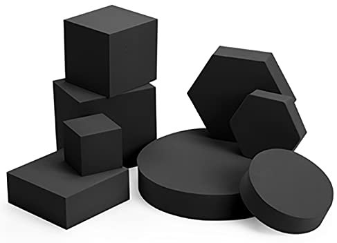 Yiemoge 8PCS Geometric Cube Photo Props Set, Hard Foam Photography Background Props for Goods, Crafts, Lipstick, Jewelry, Cosmetics, Makeup Tools, Food (Black)
