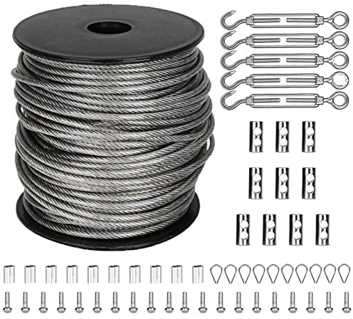 AKOLAFE 30M Garden Wire for Climbing Plants 2mm Steel Wire Rope PVC Coated Picture Hanging Wire Kit Heavy Duty Wire Trellis Kit with Vine Eyes, Locking Lug Nuts, Wire Rope Thimbles, Swage Clips